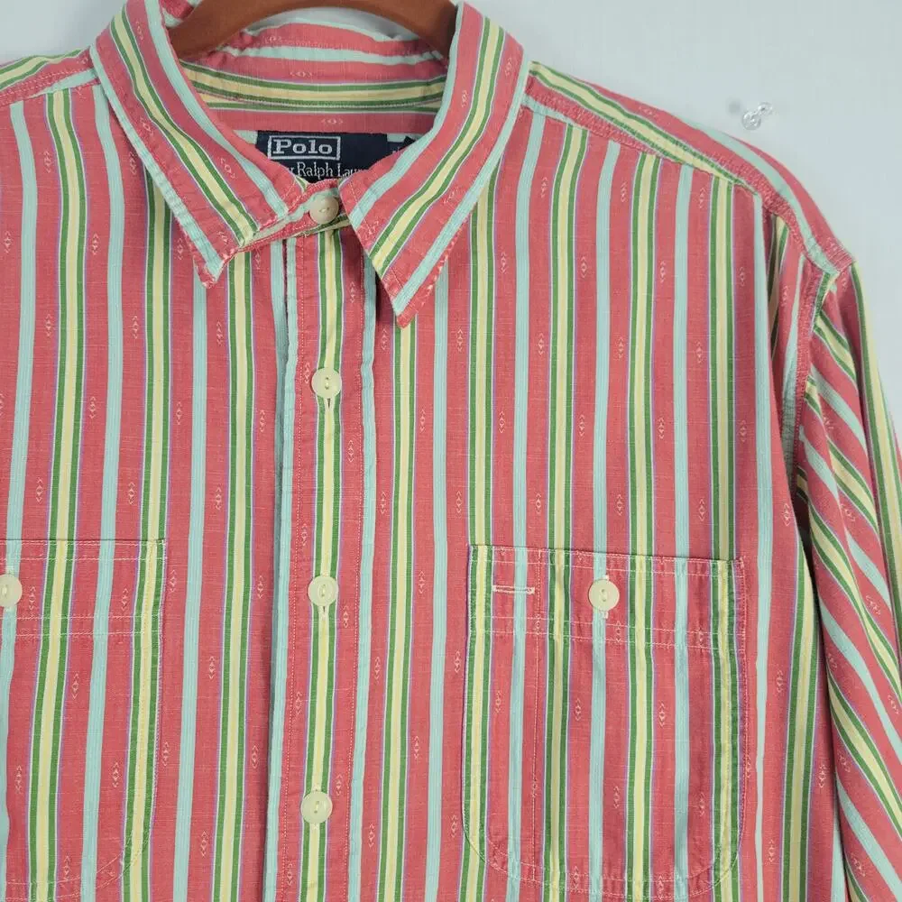 POLO Ralph Lauren Striped Long Sleeve Button-Down Shirt mens sz XL multi Western